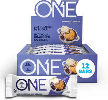 One Protein Bars, Blueberry Cobbler, Gluten Free Protein Bars With 20G Protein And Only 1G Sugar, Guilt-Free Snacking For High P