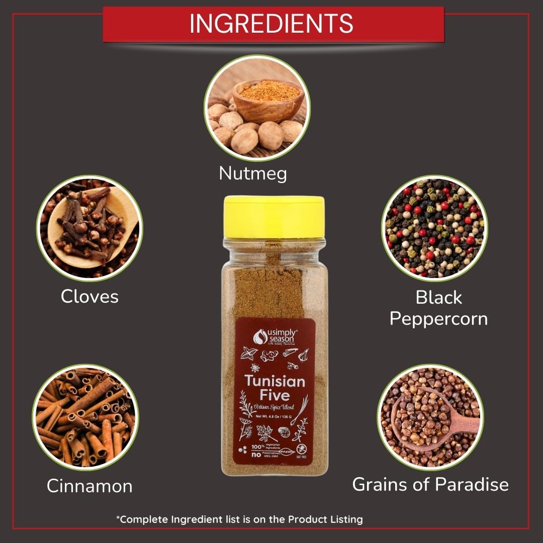 USIMPLY SEASON Middle Eastern Seasoning - Tunisian Five Spice, 4.8 Ounce, Pack of 1
