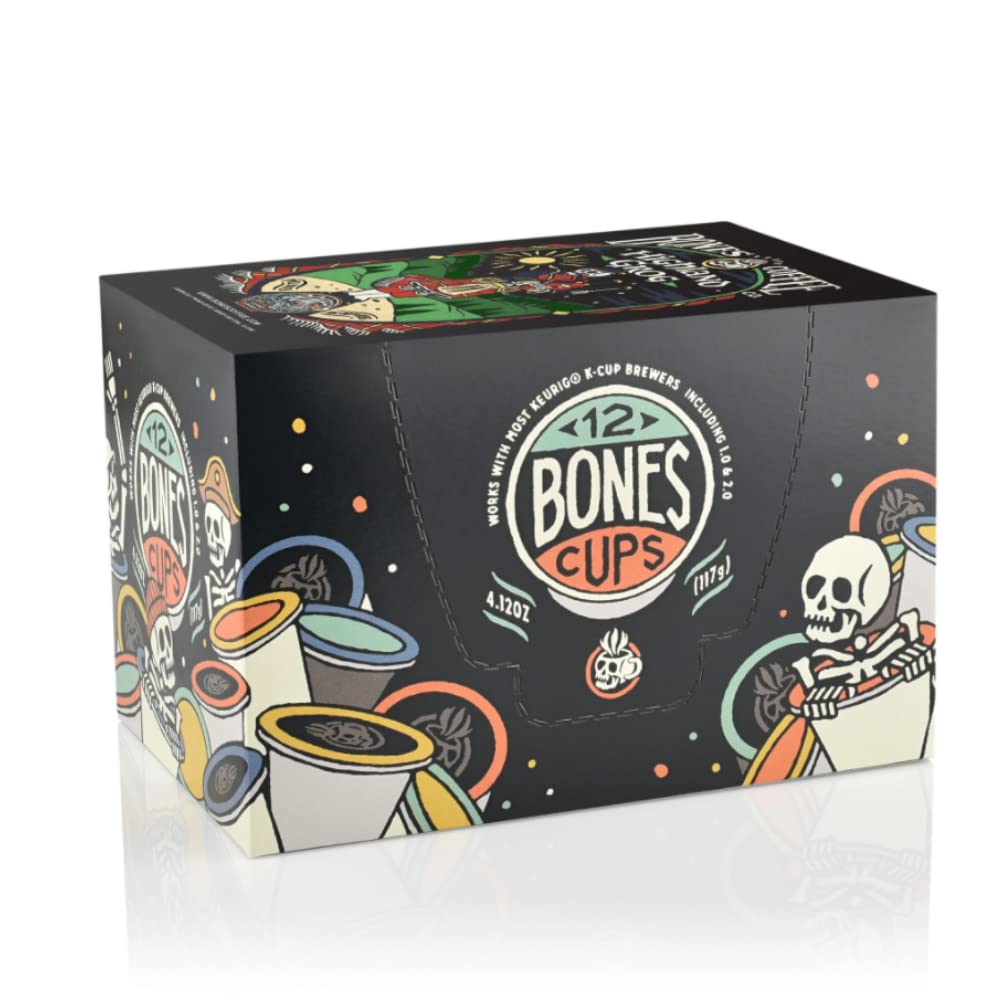 Bones Coffee Company Flavored Coffee Bones Cups Highland Grog Butterscotch Caramel | 12Ct Single-Serve Coffee Pods Compatible With Keurig 1.0 & 2.0 Keurig Coffee Maker