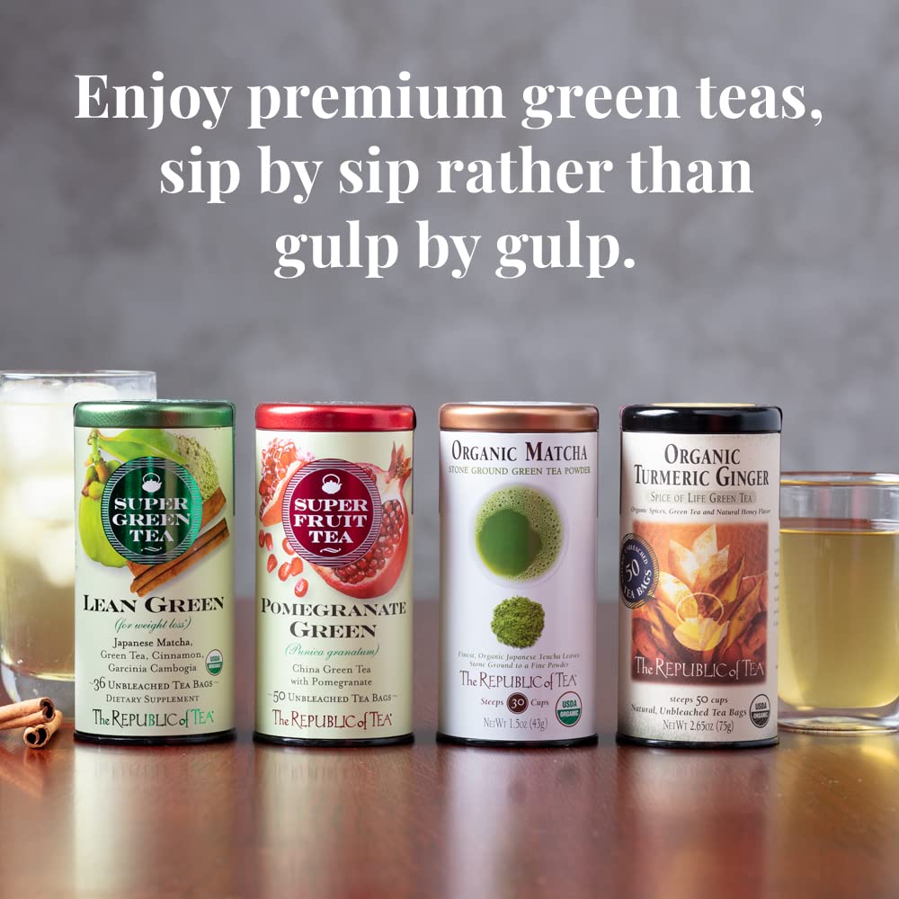 The Republic of Tea Organic Turmeric Ginger Green Tea - 50 Tea Bags, Naturally Caffeinated, 50 Count
