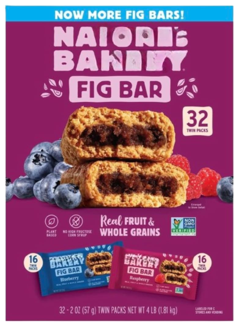 ?a????? ?a???? Whole Wheat Fig Bars, Variety Pack, 2 oz- 32 Twin Packs (16 Blueberry, 16 Raspberry Each)