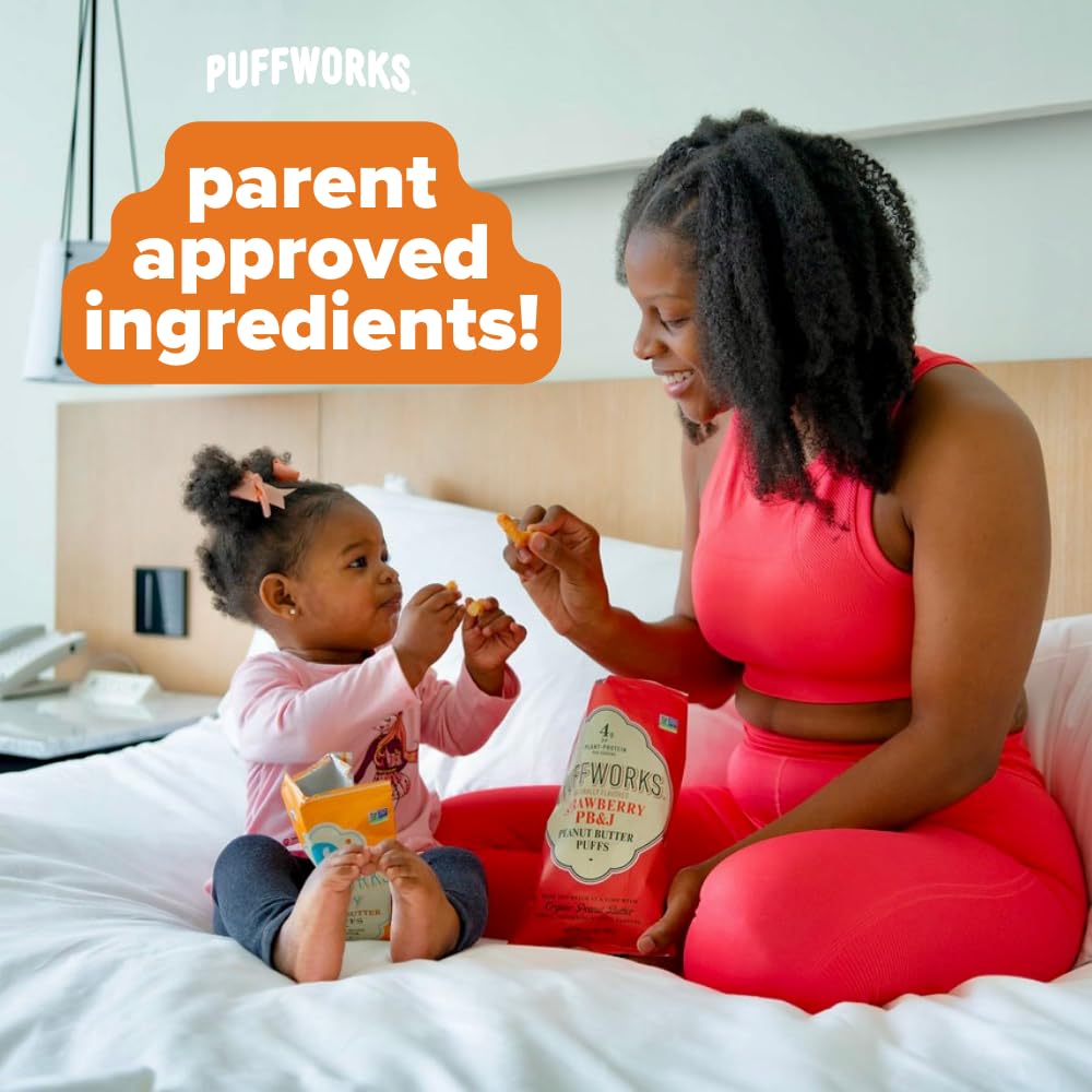 Puffworks Four Flavor Variety Pack Organic Peanut Butter Puffs (Original, Pbj, Dark Chocolate, Honey), Plant-Based Protein Snack