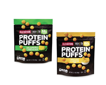 Elevation Keto Friendly Protein Puffs Nacho Cheese & Jalapeno Cheddar 2.1oz 60g (Two Bags)