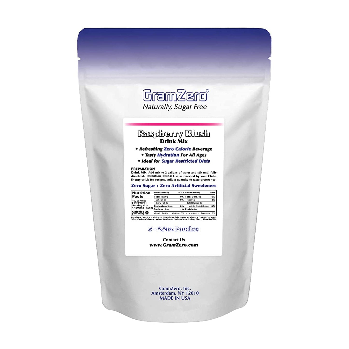 Gramzero Raspberry Blush Sugar Free Drink Mix Sports Pack, Great For Nutrition Club Loaded Teas, Zero Calorie, Stevia Sweetened