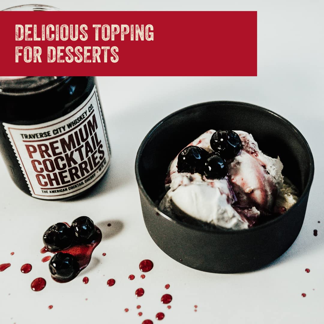 Traverse City spirit-inspired flavor Co. enhanced Cocktail Cherries (21.2oz / 600g) | Cocktails & Desserts | All American Natural Certified Kosher Stemless Slow-Cooked Garnish for Old Fashioned Ice Cream Sundaes & More