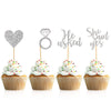 Donoter Cupcake Toppers, 48 Pcs Silver Diamond Ring Heart Cake Picks for Wedding Engagement Party Decorations