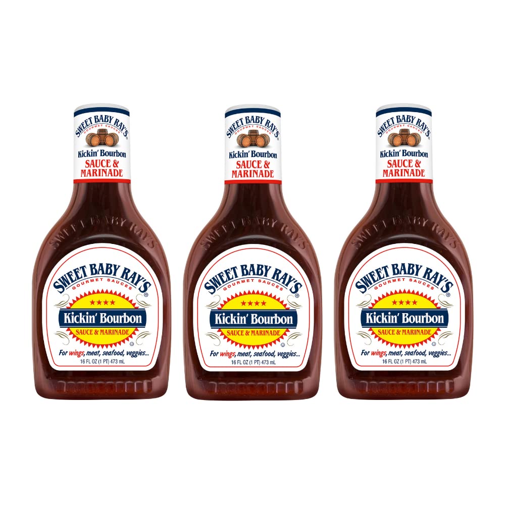 Sweet Baby Rays Kickin Bourbon Sauce and Marinade, 16 Fl Oz, Pack of 3