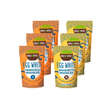 Miracle Noodle High Protein Egg White Noodles - Spaghetti & Vermicelli Variety Pack - Low Carb & Low Calorie - Ready to Eat - 3.
