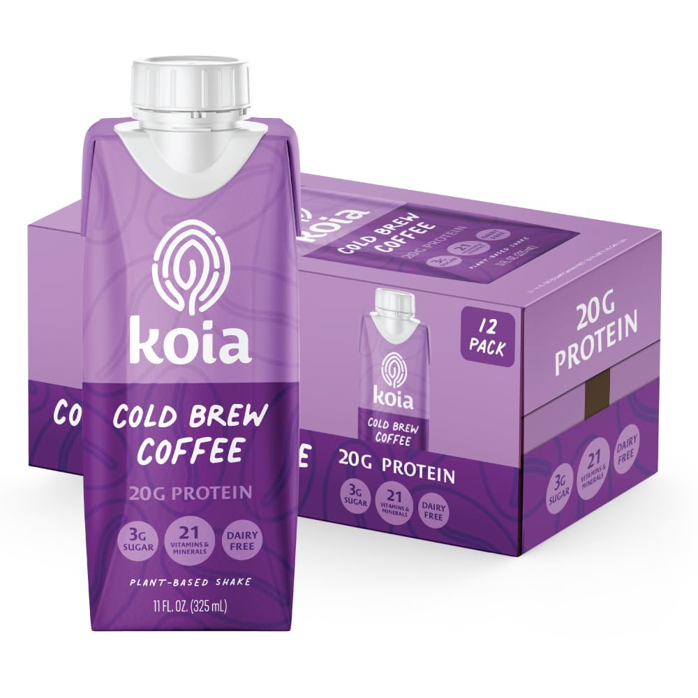 Koia Plant Based Protein Shake, Cold Brew Coffee, 20g Protein, 3g Sugar, 11 Fl Oz, Pack of 12, Dairy-Free, Gluten-Free, Non-GMO
