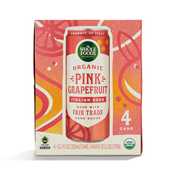 Whole Foods Market 4 Pack Organic Italian Soda, Pink Grapefruit, 11.2 Fluid Ounce