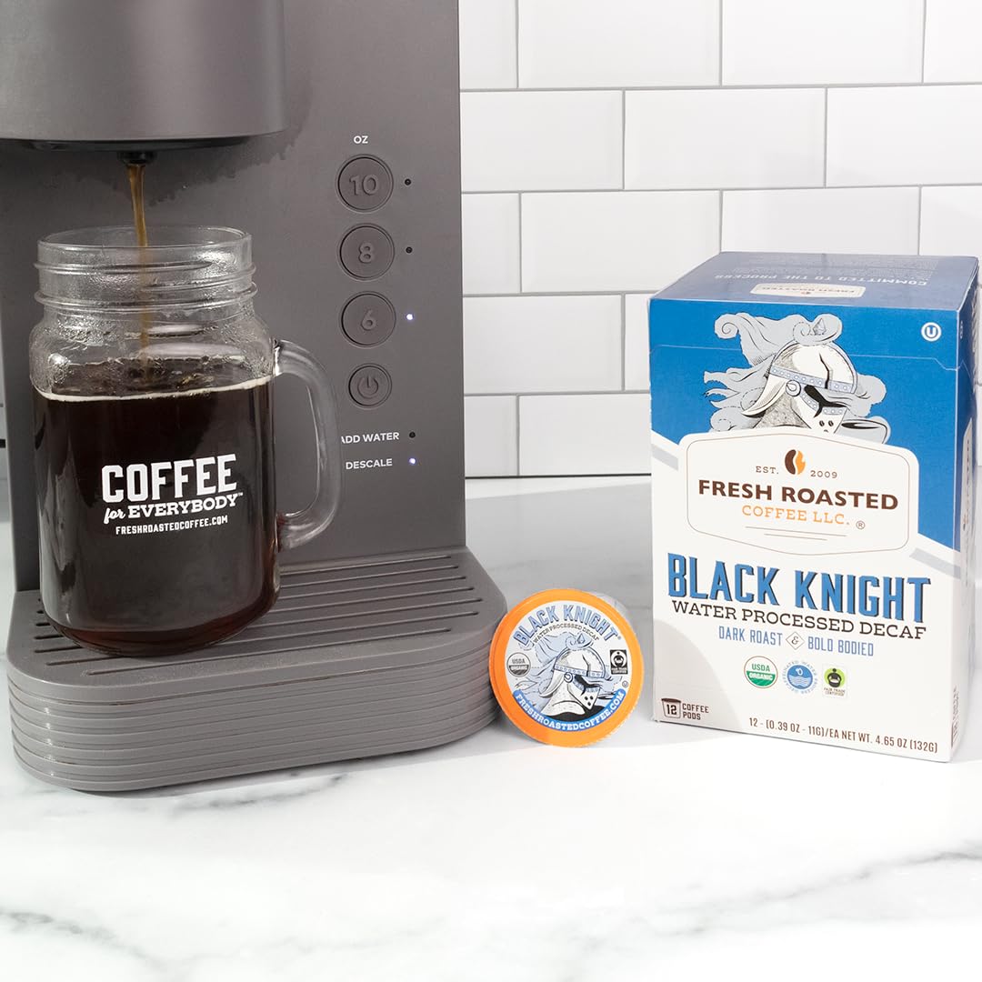Fresh Roasted Coffee Organic Black Knight Decaf Dark Roast, K-Cup Compatible, 24 Pods