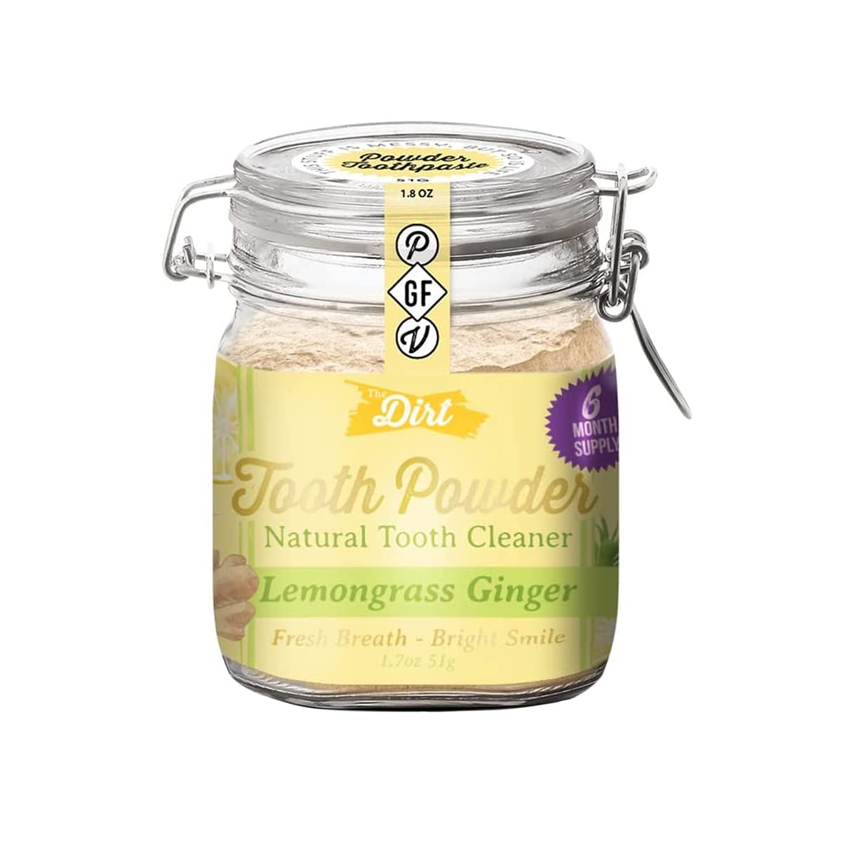 The Dirt Tooth Powder - Natural Fluoride-Free Toothpaste Alternative, Vegan - Essential Oils & Bentonite Clay (Lemongrass & Ging