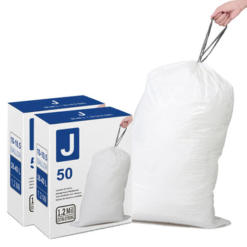 Simplelisa Code J 2 Packs(100 Count) 10-10.5 Gallon Heavy Duty Drawstring Plastic Trash Bags Compatible With Code J 1.2 Mil Wh