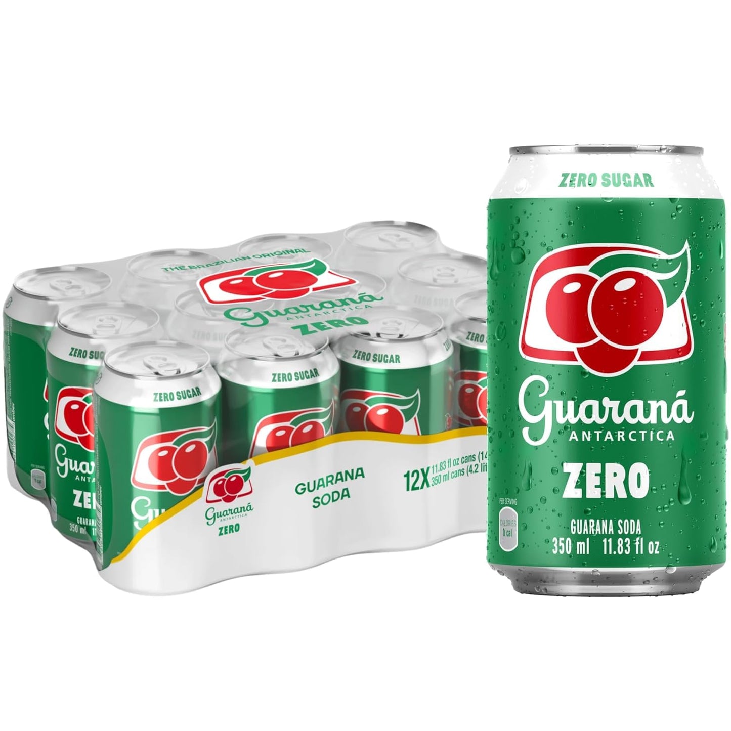Guarana Antarctica Zero Diet Soft Drink, 12-Ounce Bottles, Pack of 12