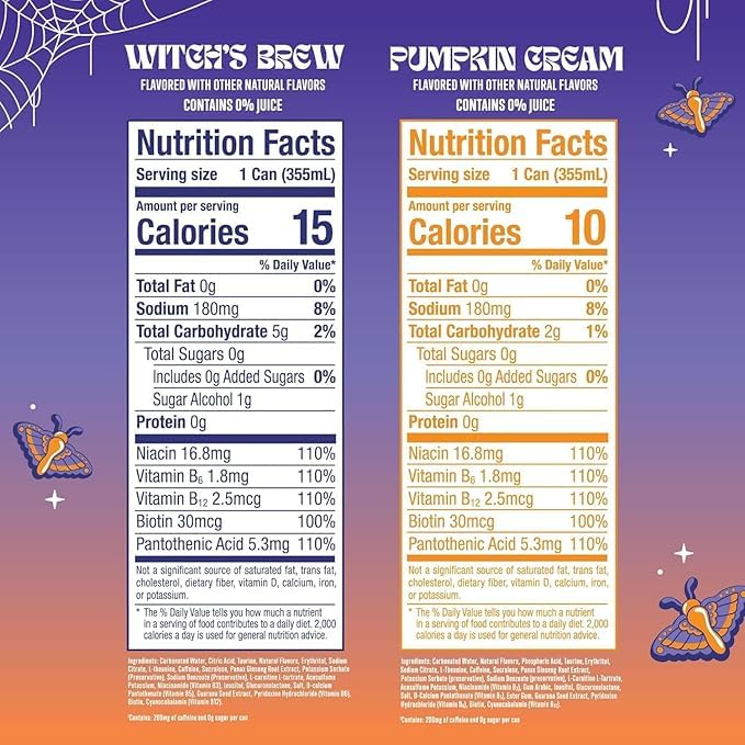 New Alani Energy Drink Variety Pack, Witchs Brew & Pumpkin Cream, Sugar Free, Low Calorie, 12 Fl Oz Cans, 6 Pack (Packaging May