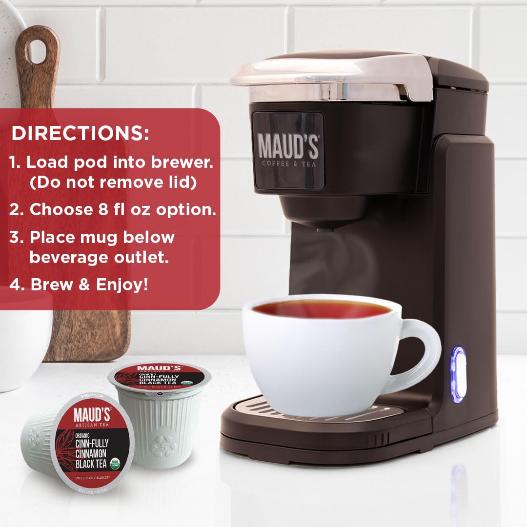Mauds Cinnamon Organic Black Tea Pods 22ct | Cinn-Fully Cinnamon Tea | Hot Cinnamon Spice Tea | Solar Energy Produced Recyclable Single Serve Tea Pods Compatible with Keurig K-Cup malt-inspired
