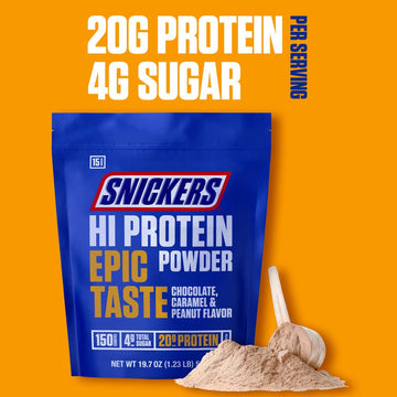 Snickers Chocolate, Caramel & Peanut Flavored Hi Protein Powder, 19.7 Oz Bag