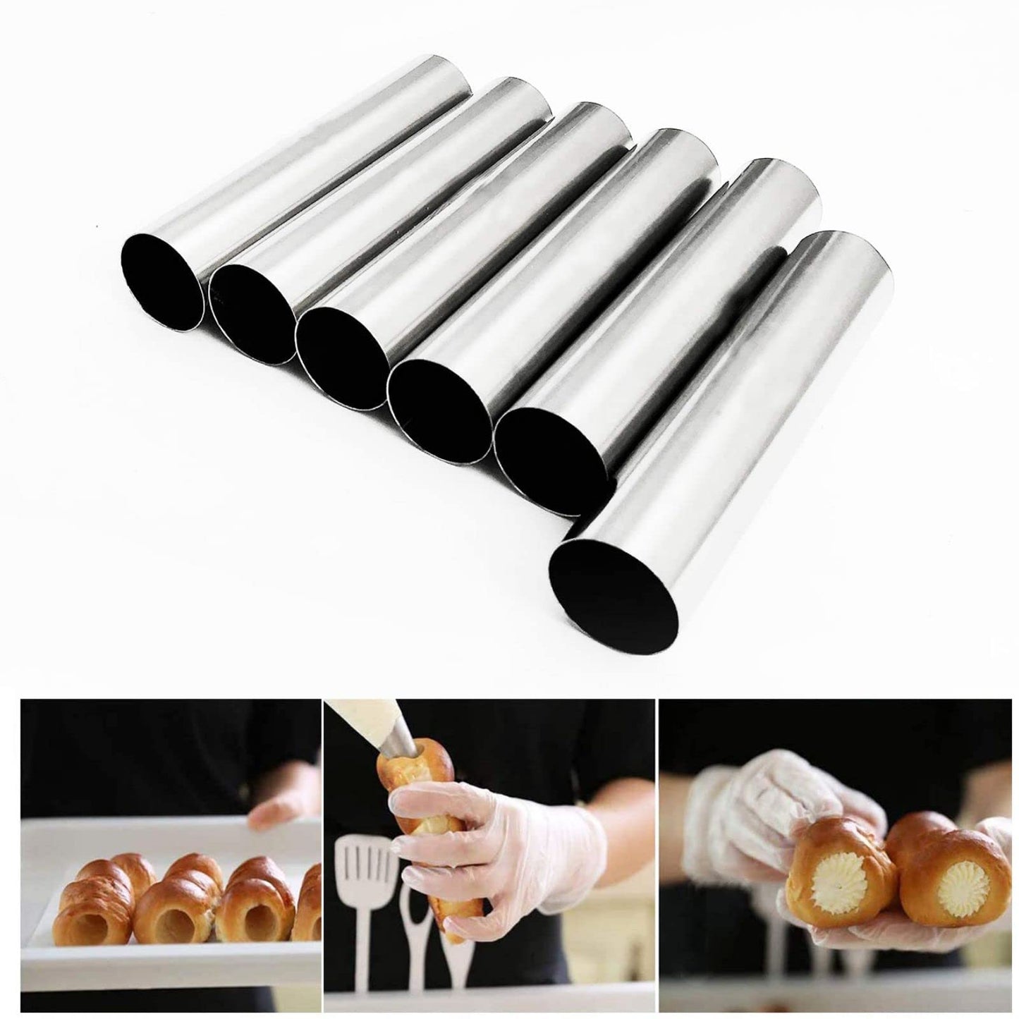 Non-Stick Cream Cannoli Tubes, Fantasyday 21 Pcs Stainless Steel Baking Cones Pastry Roll Horn Croissant Mold Cannoli Shells Wit
