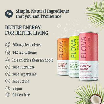 Flova Grapefruit Energy Drink, All Natural, Electrolytes And Minerals From Coconut Water, 4 Simple Easy To Pronounce Ingredients