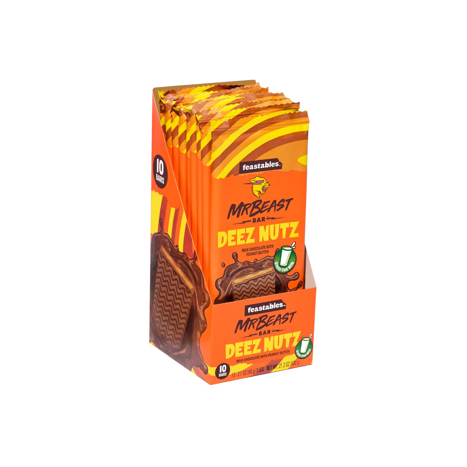 Feastables Mrbeast Milk Chocolate Bars With Peanut Butter - Deez Nuts - Made With Grass-Fed Milk Chocolate And Organic Cocoa. On