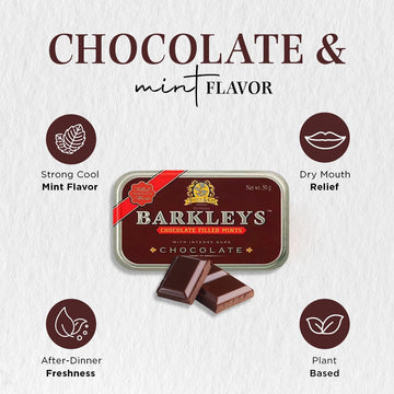 Barkleys Chocolate Breath Mints - Vegan Dark Chocolate Filling - 50 Count Travel Tins - Party, After Dinner, Everyday Use