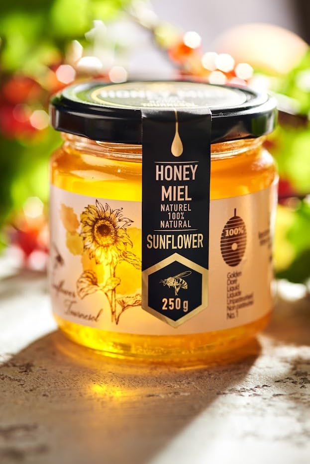 Honigma Raw Sunflowers Honey | Exquisite Taste | 100% Pure | Unpasteurized | Unfiltered | Partially Crystallized | 250G/8.8Oz