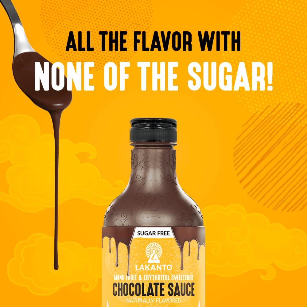 Lakanto Sugar Free Chocolate Sauce - Monk Fruit Sweetener With Erythritol, Perfect For Ice Cream, Coffee, Baking, Pancakes, Glut