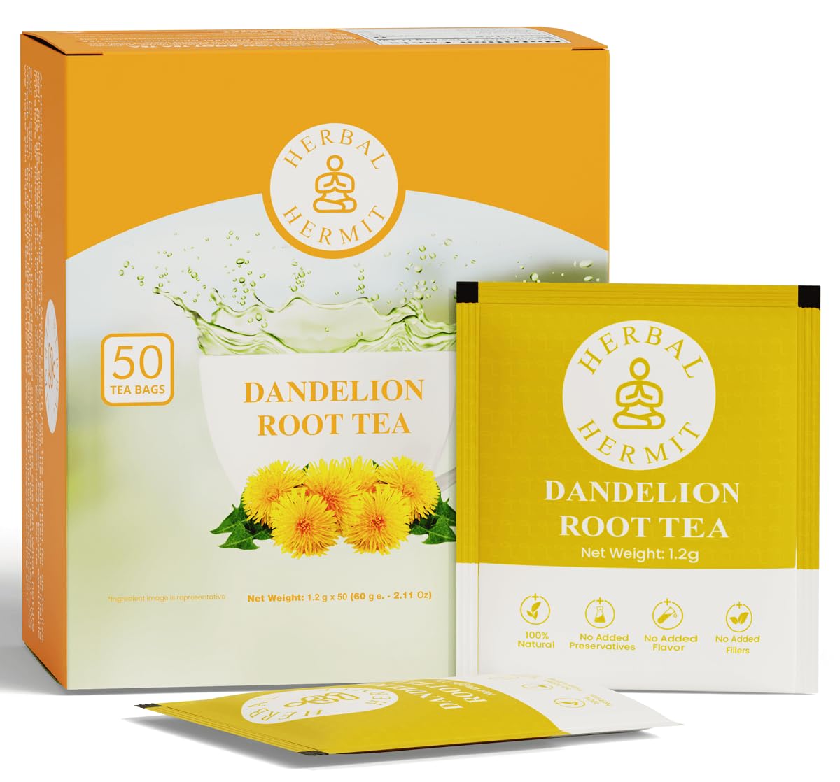 Dandelion Root Tea Bags 50 Count Mild & Earthy Flavor Organic Herbal Detox Tea For Liver & Kidney Health Immune Support - 100% Natural Ingredients No Artificial Additives Or Chemicals