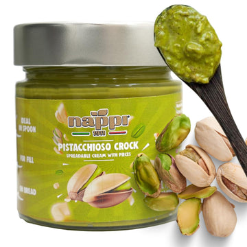 Crunchy Pistachio Butter, 7.5 oz, Sweet Spreadable Pistachio Cream with a crunch, Pistachio Paste, nut butter, Product of Italy.