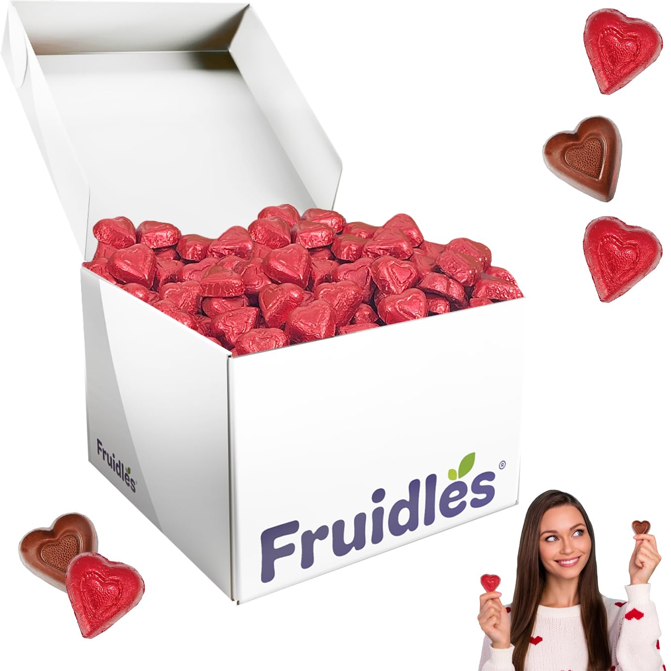 Fruidles Valentines Milk Chocolate Hearts, Party Bag Fillers, Red Individually Wrapped Foils, Kosher Certified (5 Pounds (Bulk)