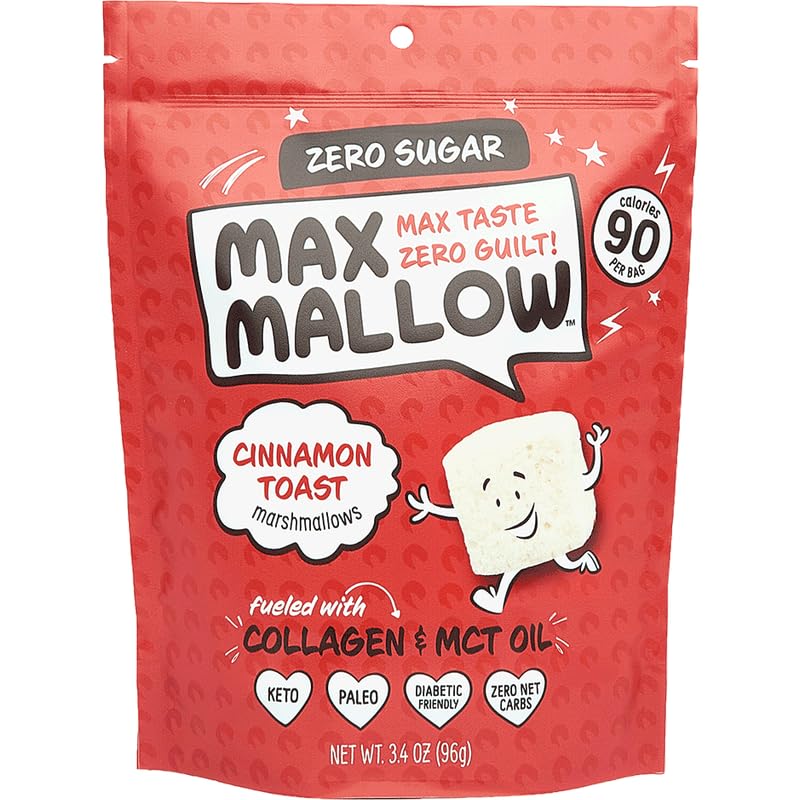 Know Brainer Max Mallow Cinnamon Toast - Guilt-Free & Zero Sugar Marshmallows - Low Carb Zero Fat Gluten-Free & Ketogenic - Marshmallow Fueled With Collagen Mct Oil - Pack Of 3