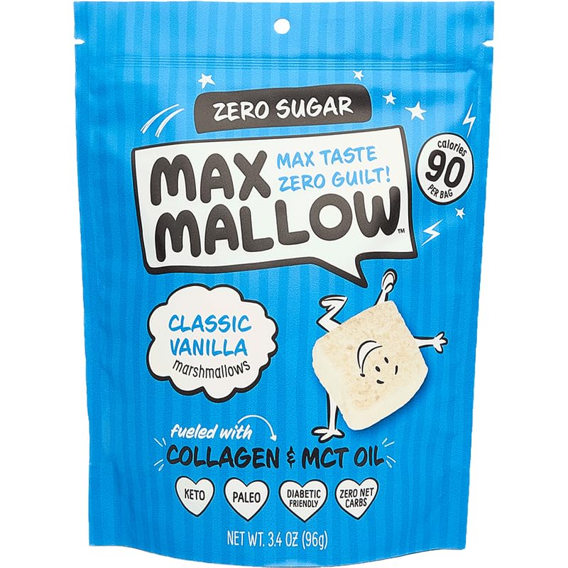 Know Brainer Max Mallow Classic Vanilla - Guilt-Free & Zero Sugar Marshmallows - Low Carb Zero Fat Gluten-Free & Ketogenic - Marshmallow Fueled With Collagen Mct - Pack Of 3