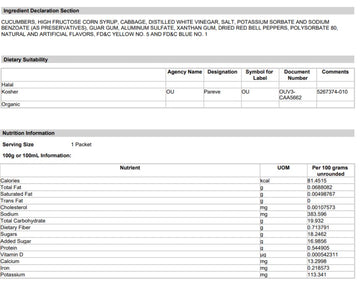 Sweet Relish Kosher Condiment Single Serve Portion Control Packets, 25