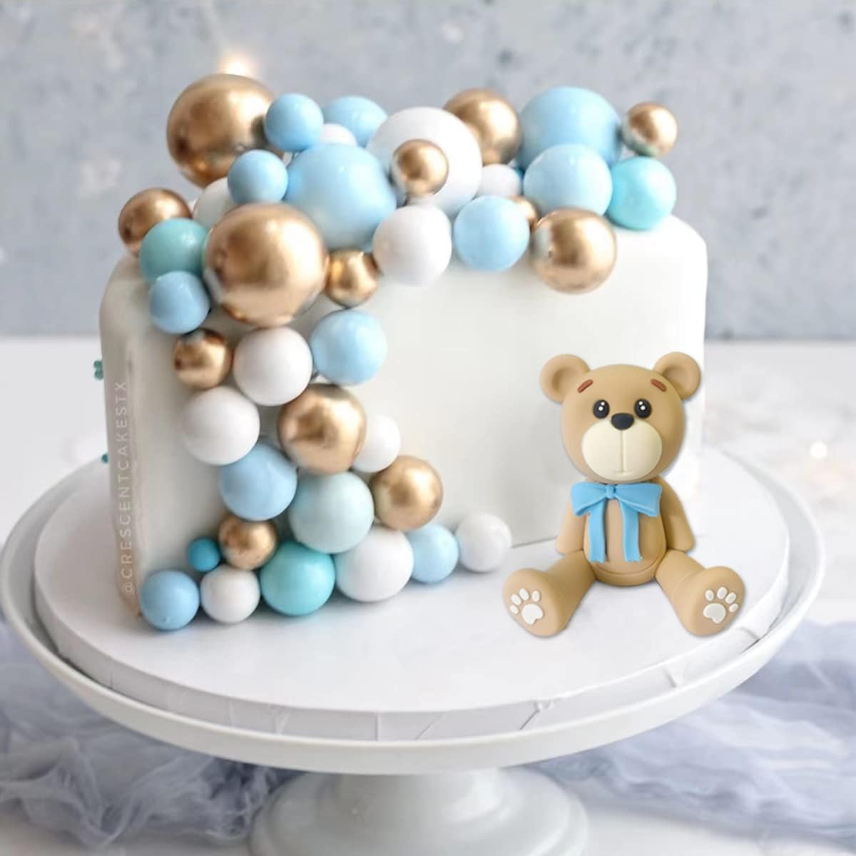 HAVAGDTM Bear Cake Toppers - Blue Bear Set, Plastic Decorations with Stars & Clouds for Baby Shower & Birthday Party