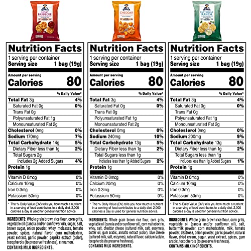 Quaker Rice Crisps, Gluten Free, 3 Flavor, Single Serve, 0.67, Savory Variety Pack, 20.1 Oz,Pack of 30