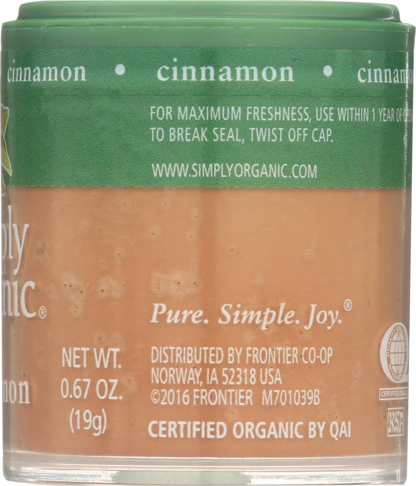 Simply Organic Ground Cinnamon, Certified Organic | 0.67 Oz | Pack Of 4 | Cinnamomum Burmannii (Nees & T. Nees) Blume
