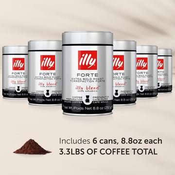 Illy Drip Coffee - Ground Coffee - 100% Arabica Ground Coffee – Forte Extra Dark Roast - Notes Of Dark Chocolate & Toasted Bread Aroma - No Preservatives – Rich & Strong – 8.8 Ounce, 6 Pack
