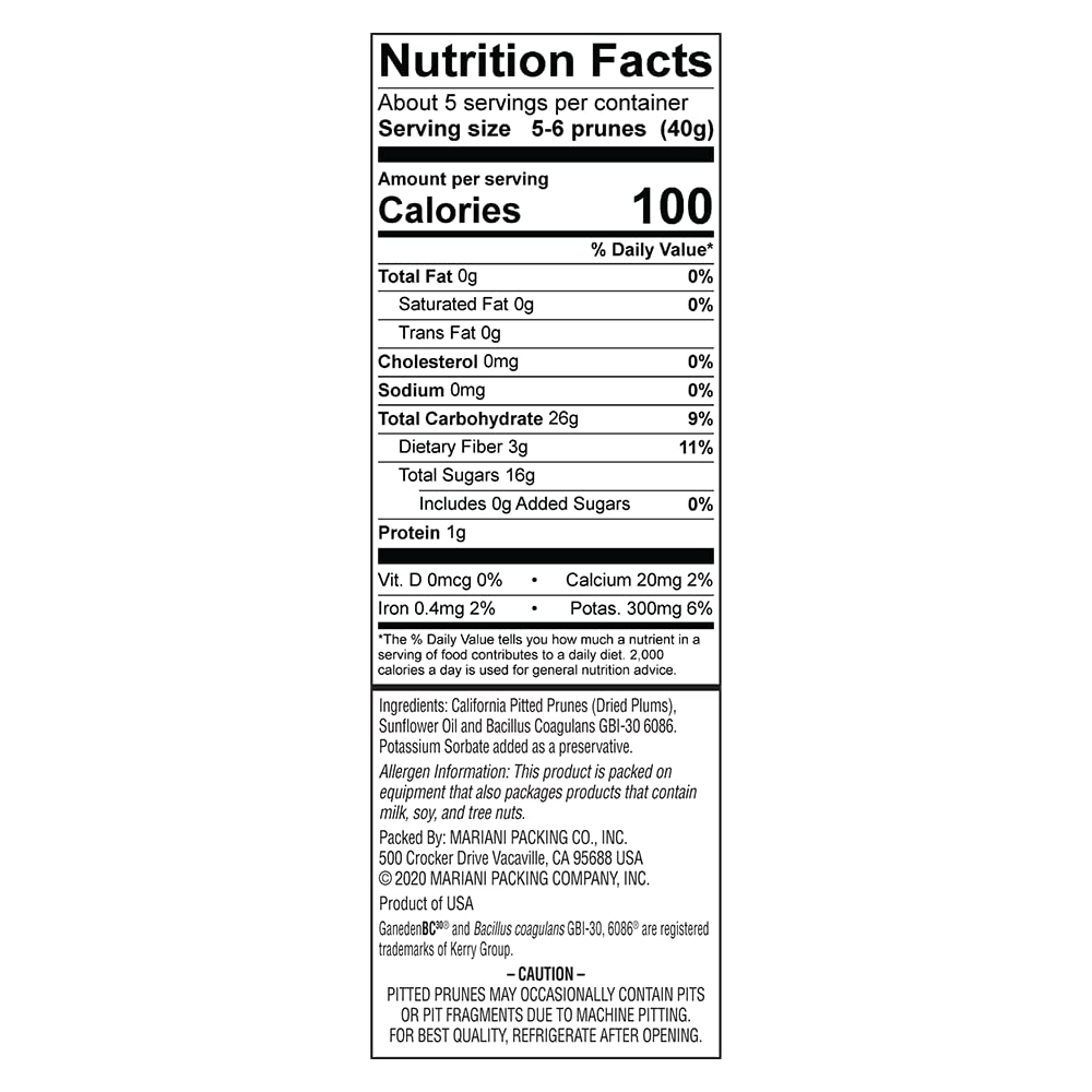 Mariani Probiotic Pitted Prunes, 7 oz - Resealable Bag, Dried Pitted Plums, High Fiber, Supports Digestive Health