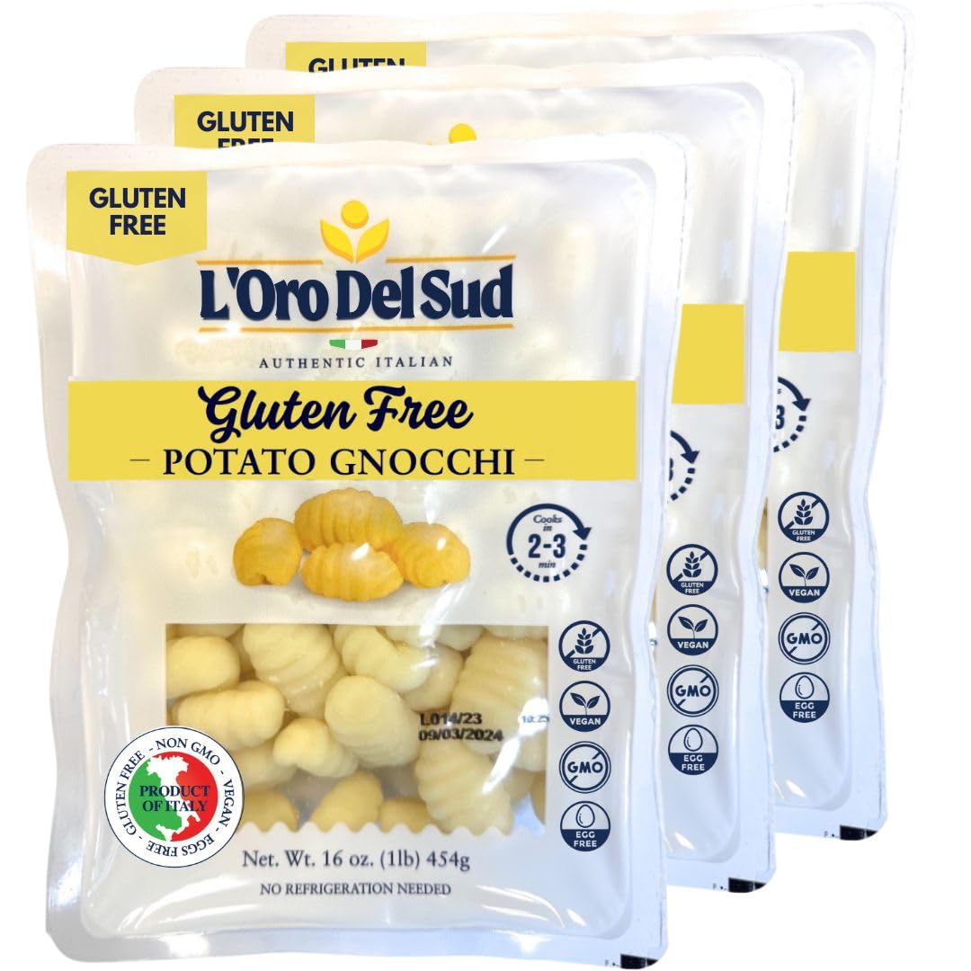 3 Pack, Gluten Free Potato Gnocchi, Cooks in 2-3 minutes, (3 x 1 lb), Italian Gnocchi, Product of Italy, NON GMO, Eggs Free, Veg