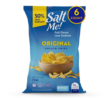 Saltme! Original Better For You Potato Chips - 6Ct 5Oz Bags - 50% Less Sodium, Kosher, Healthier Snack Pack- Best Full Flavor, N