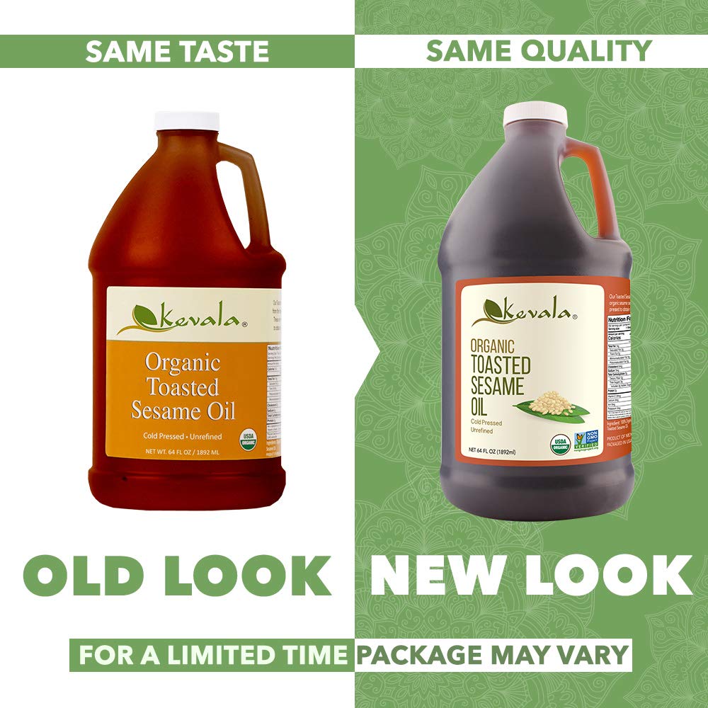 Kevala Organic Toasted Sesame Oil - 64 fl oz - 1/2 Gallon - Cold Pressed - Cooking Oil - Roasted Sesame Seeds - Unrefined
