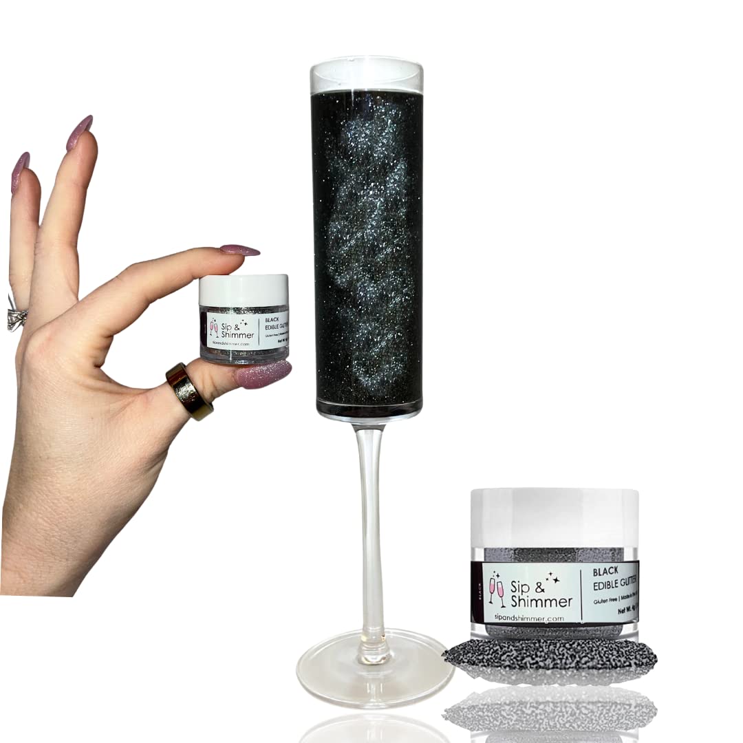 Sip & Shimmer Edible Glitter for Drinks - Food-Grade Cocktail Glitter - Small - Black Orange Halloween - Kosher, Nut-Free, Gluten-Free