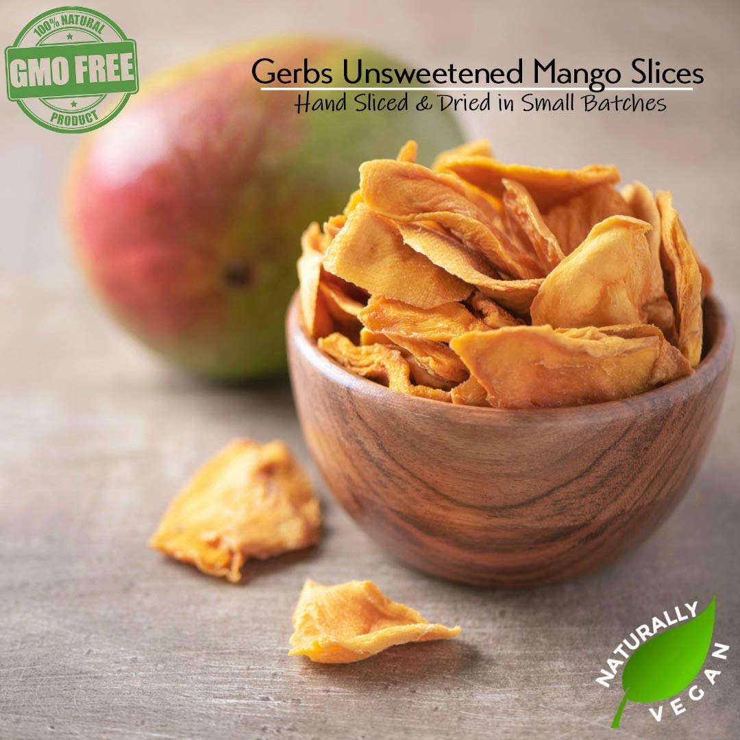 GERBS Dried Mango Slices, Unsweetened, Gluten & Peanut Free, 4 LBS Resealable Bulk Bag