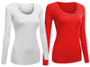 Emmalise Womens Junior And Plus Size Basic Scoop Neck Tshirt Long Sleeve Tee, Large, 2Pk White, Red