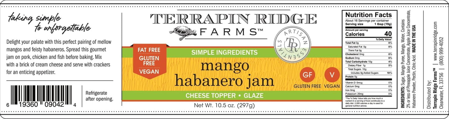 Terrapin Ridge Mango Habanero Jam - Sweet Mango & Fiery Habanero Blend - 10.5 oz Jar (Pack of 2)