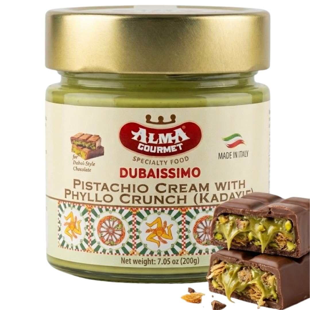 Dubai Chocolate Pistachio Cream With Kadayif - Pre-Mixed Filling With Italian Pistachio Cream & Crispy Kadayif - Ideal For Dubai Chocolate-Inspired Desserts - 7.05Oz (200G)