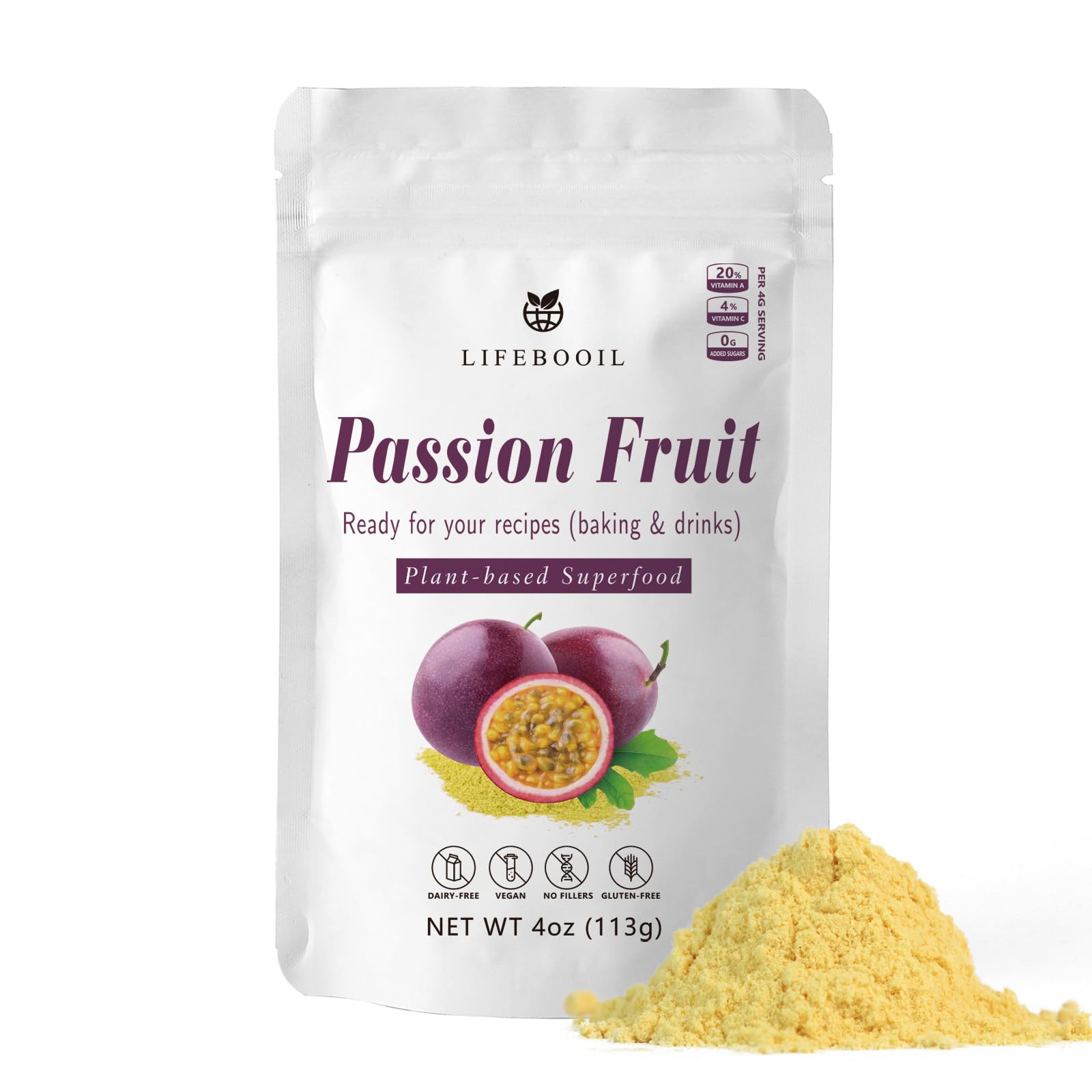 Passion Fruit Powder,Vegan,Non-GMO,Gluten Free,No Additives and Preservatives,4oz