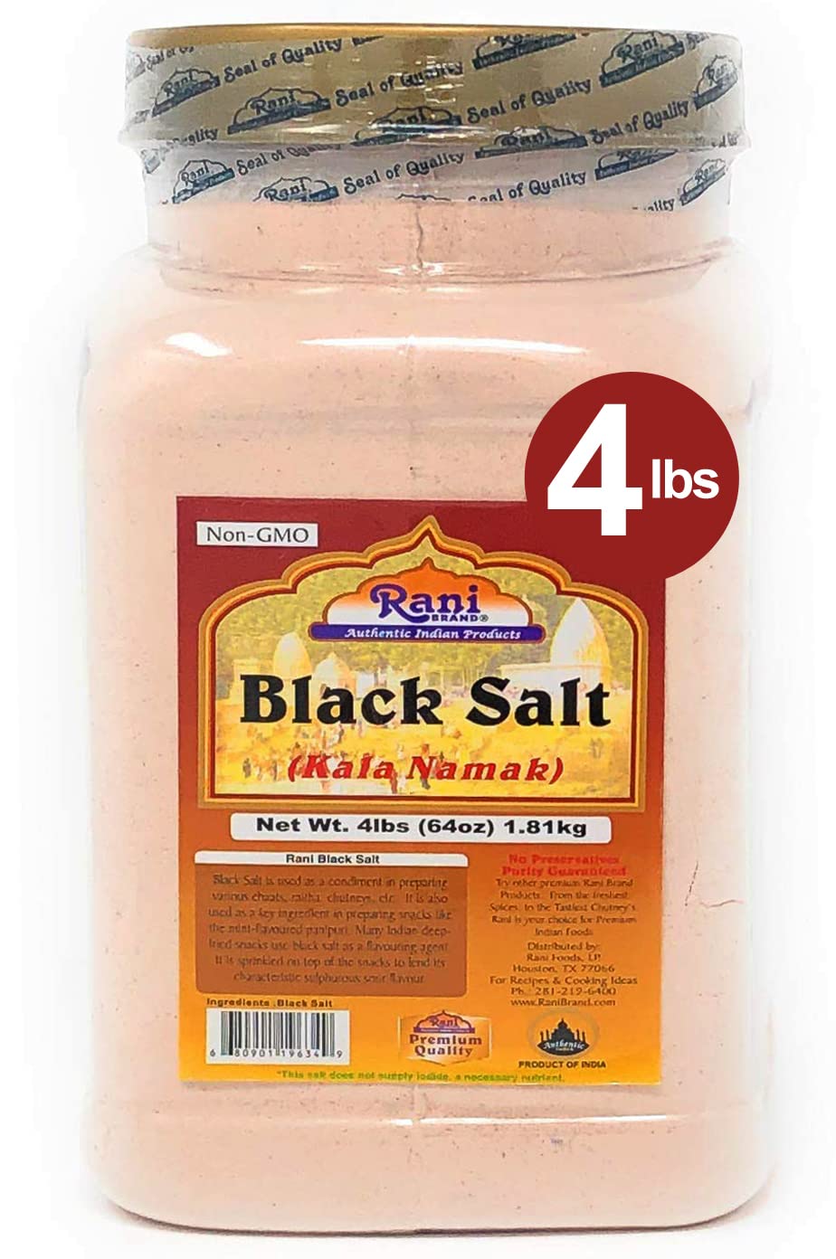 Rani Black Salt Powder (Kala Namak) Mineral 64Oz (4Lbs) 1.81Kg Bulk Pet Jar ~ Unrefined, Pure And Natural | Vegan | Gluten Friendly | Non-Gmo | Indian Origin | Perfect For Tofu Scramble
