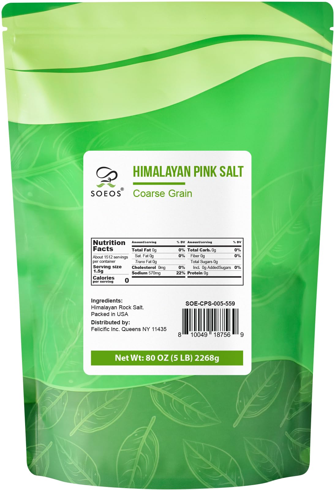 Soeos Himalayan Pink Salt, Coarse Grain, 5 Lbs (Pack of 1), Non-GMO Himalayan Pink Salt, Kosher Salt, Sea Salt for Grinder Refil