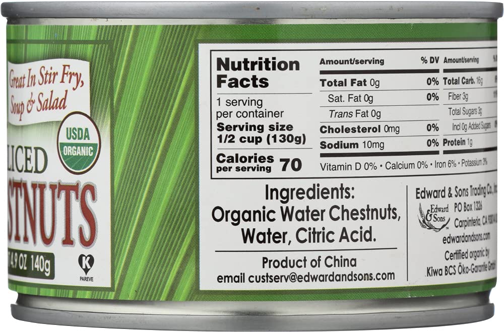 Native Forest Organic Sliced Water Chestnuts - Water Chestnuts Sliced Canned Organic, Water Chestnuts Canned, Usda Organic - 8 O
